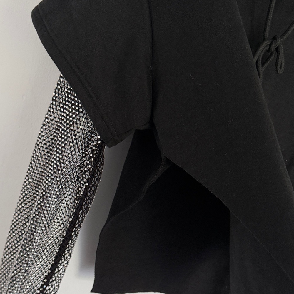 AKIRA Black Layered Hoodie with Mesh Long Sleeves - Picture 3 of 4